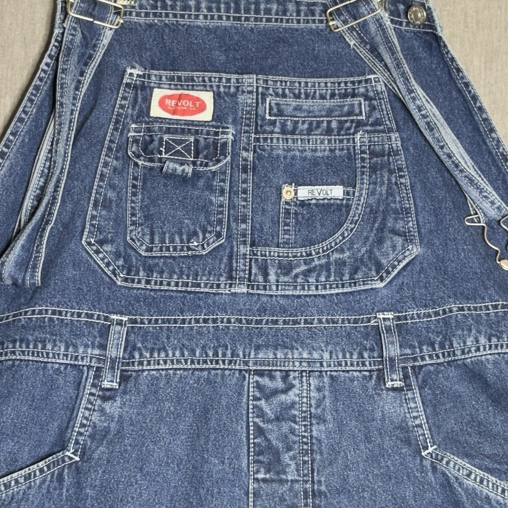 Vintage Revolt Denim Overalls 90s Grunge Baggy Streetwear Skater Festival Retro